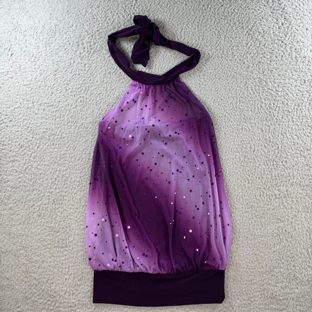 Y2K purple sequin sparkly halter top 💜